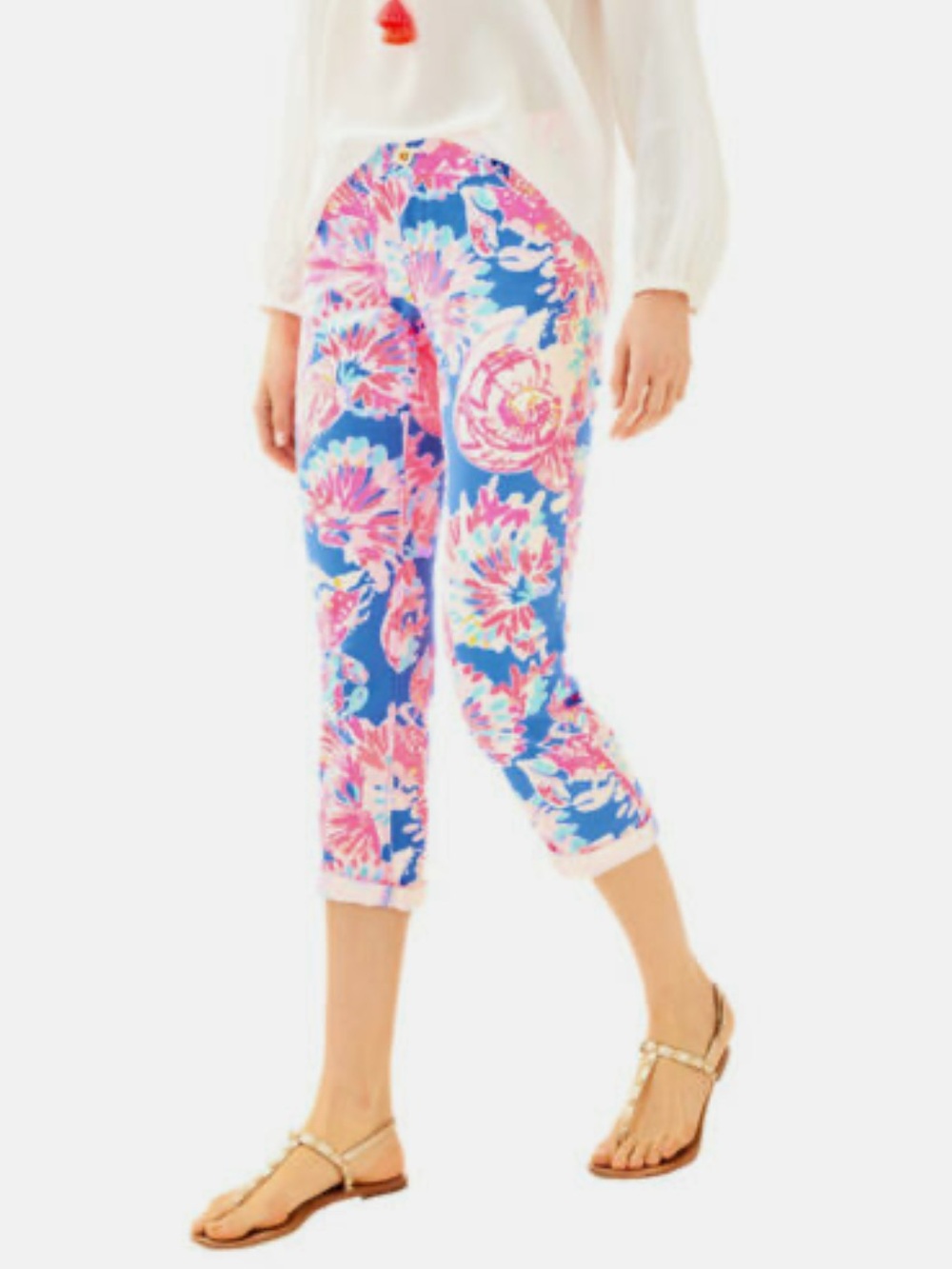 Lilly Pulitzer Sadie Stretch Crop Chino Pant in Bennet Blue Bay Dreamin Sz 0 - Picture 1 of 13